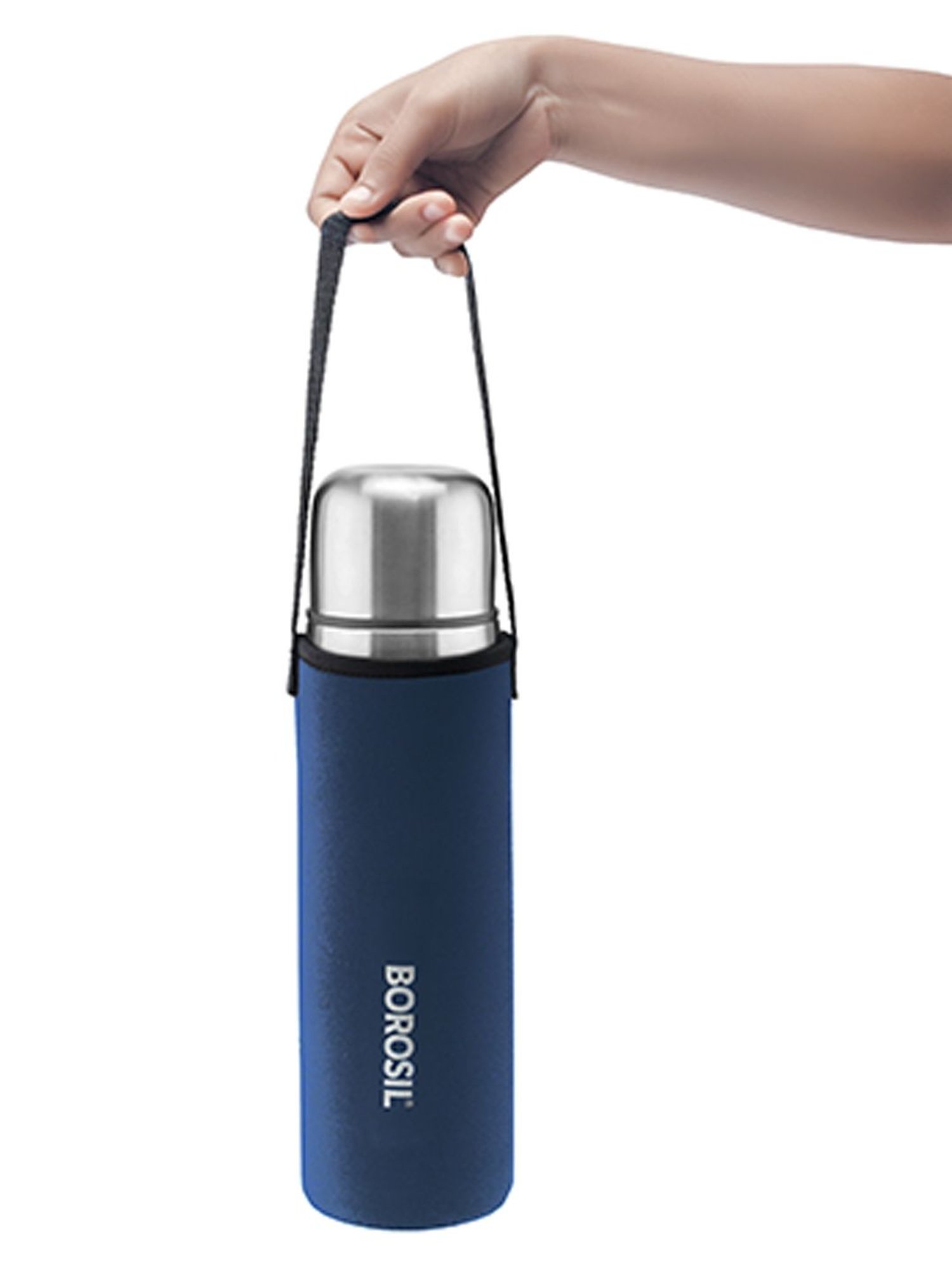 Borosil Silver Thermo Flip Type Stainless Steel Flask - 350 ml