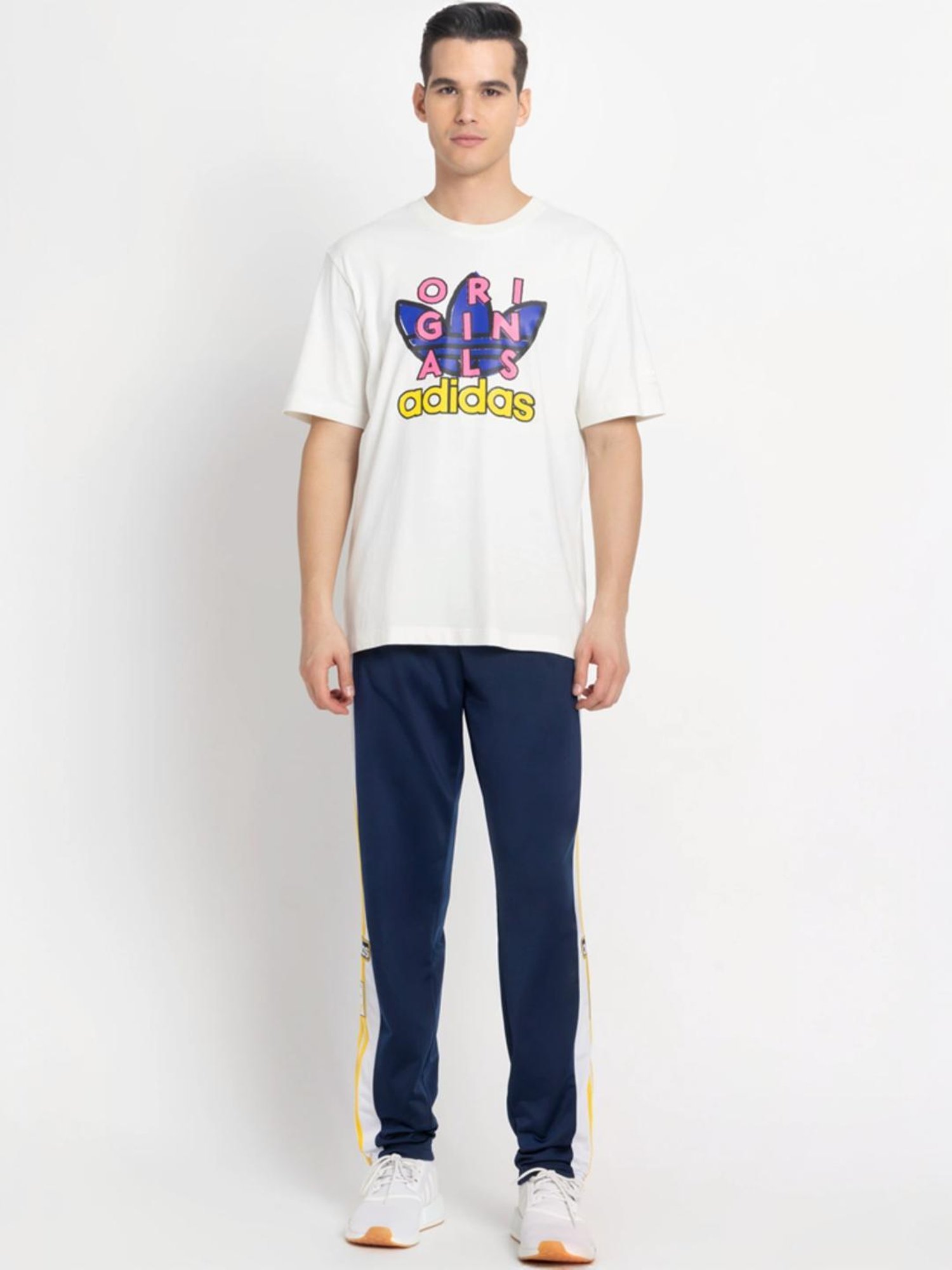 Adidas Originals White Cotton Regular Fit Printed T-Shirt