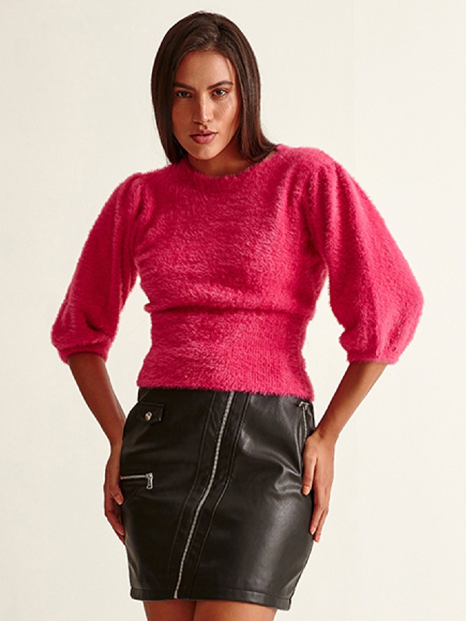 Cover Story Fuchsia Cropped Sweater