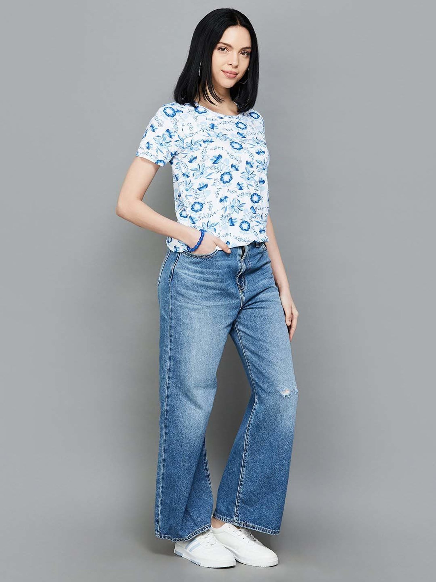 Colour Me by Melange Blue Printed T-Shirt