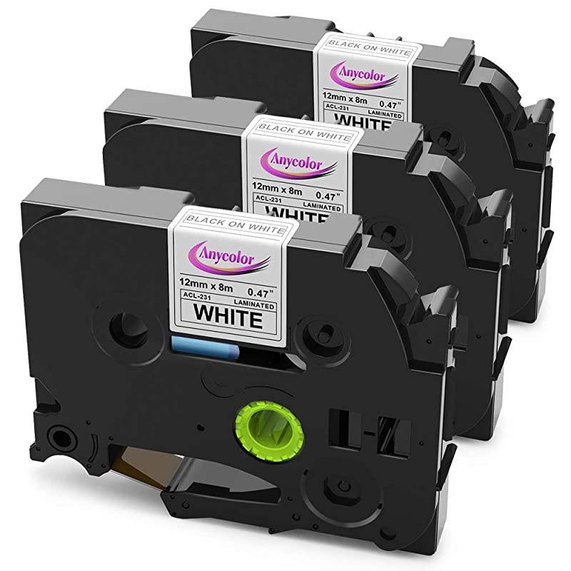 Compatible Label Tape Replacement for Brother Ptouch TZe Tape 12mm 047 Inch Laminated White TZe231 TZ231 Work with Brother Ptouch PTD210 PTD400AD PTH110 Label Maker 262 Feet 3Pack
