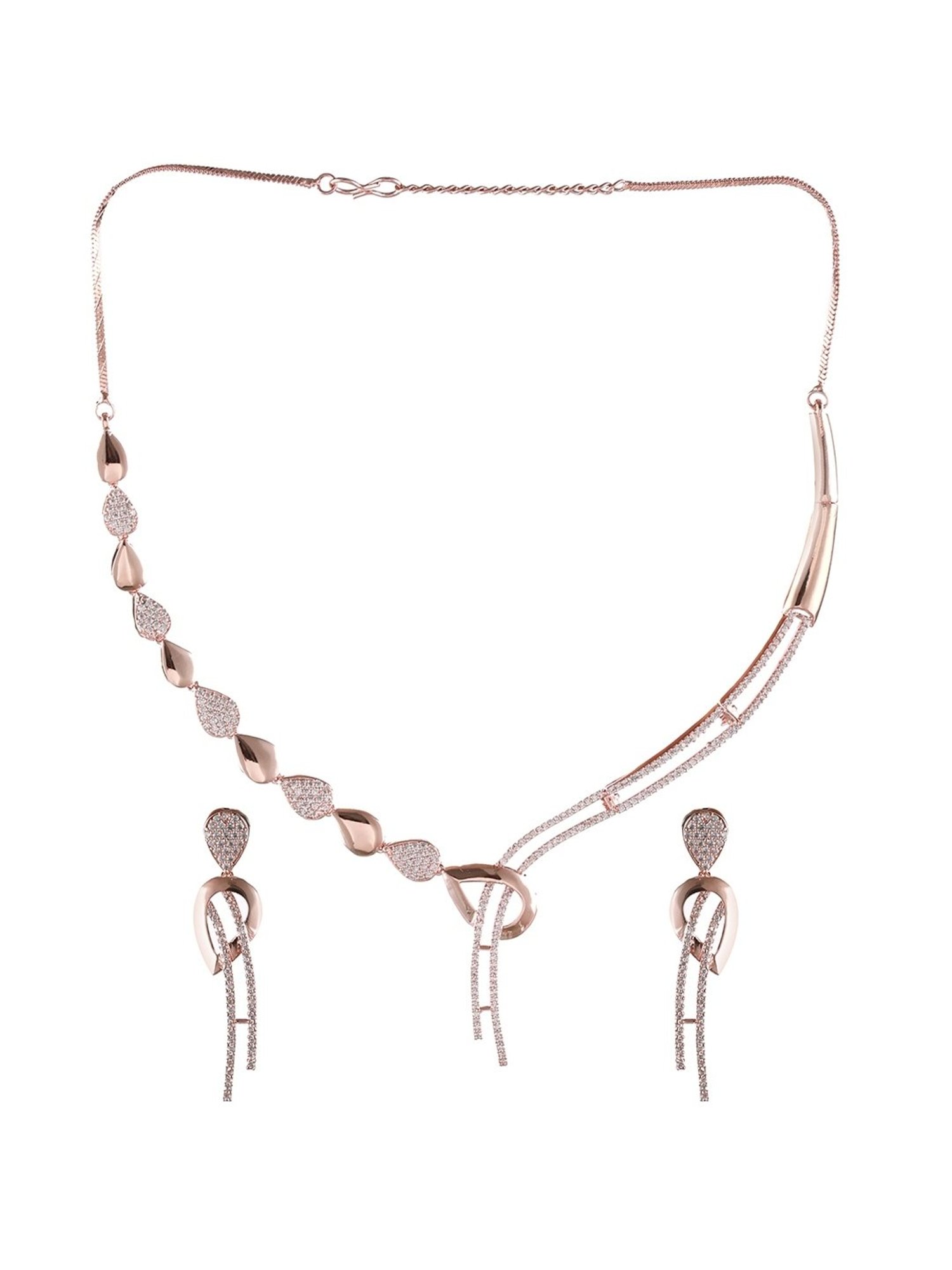 Aatmana Rose Gold-Plated Rose Gold CZ Studded Necklace Set
