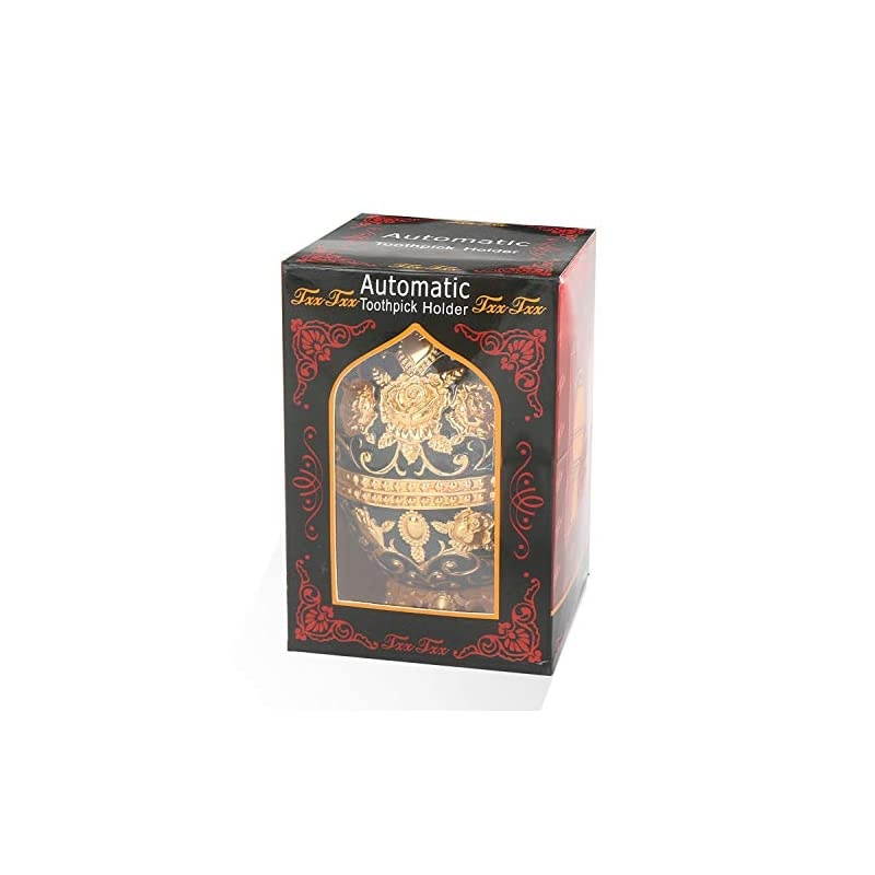 Gorgeous Automatic ToothpicHolder with Bottle Opener, Hand Press Retractable Retro ToothpicDispenser Toothpicks Case Can Box Container for Kitchen Home Restaurant (Shiny Black- Gold Rose)