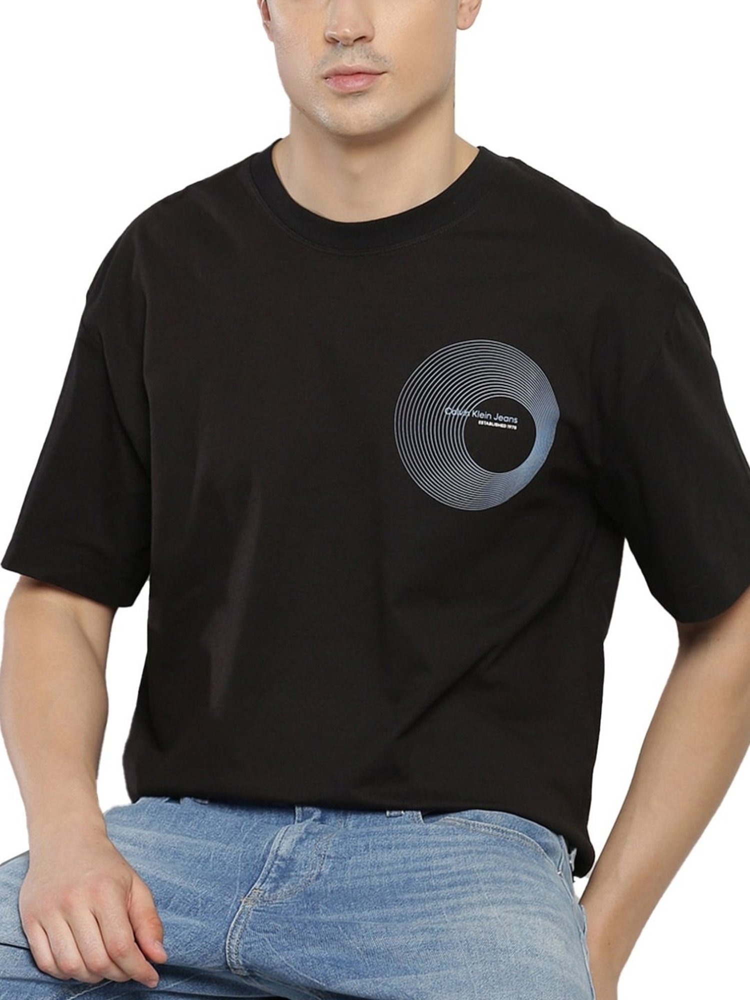 Calvin Klein Jeans Black Cotton Comfort Fit Logo Printed T-Shirt