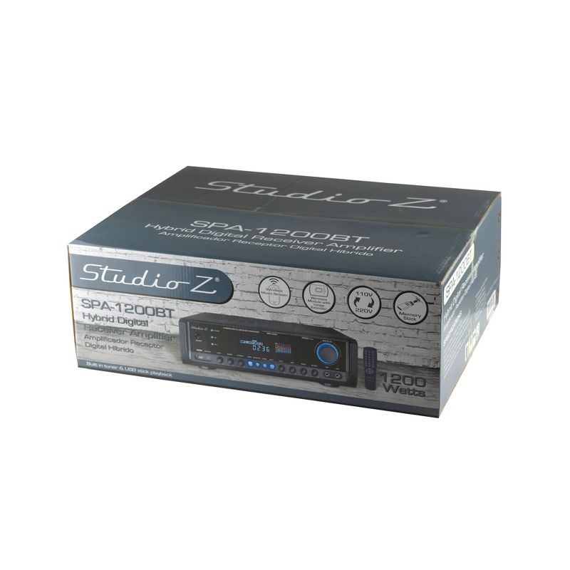Studio Z SPA-1200BT 1200 Watt Hybrid Receiver and 2 Channel Amplifier with AM/FM Radio Stereo for Home Digital Studio Audio Music Sound System