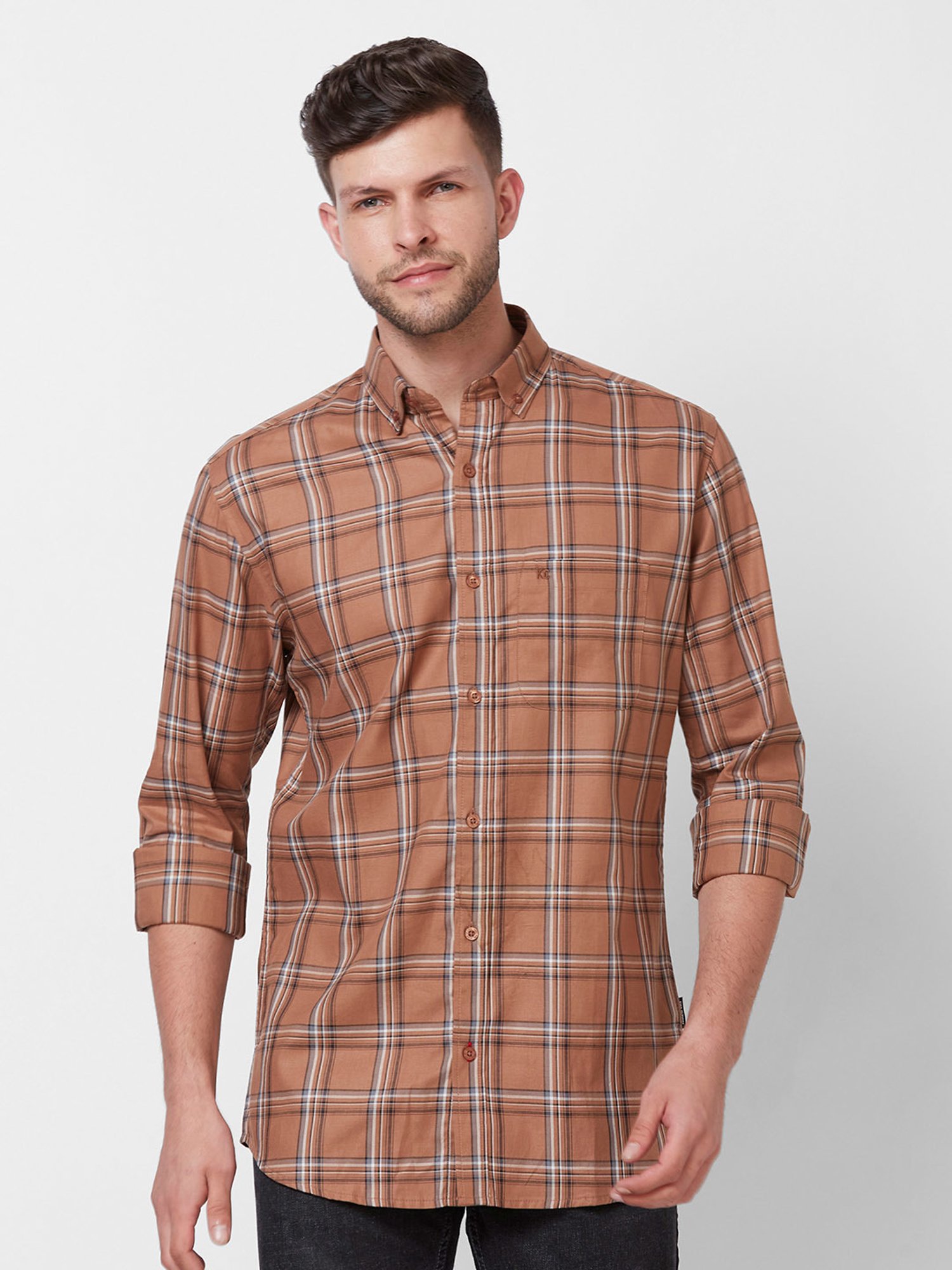 Kenneth Cole New York Mustard Slim Fit Check Cotton Shirt
