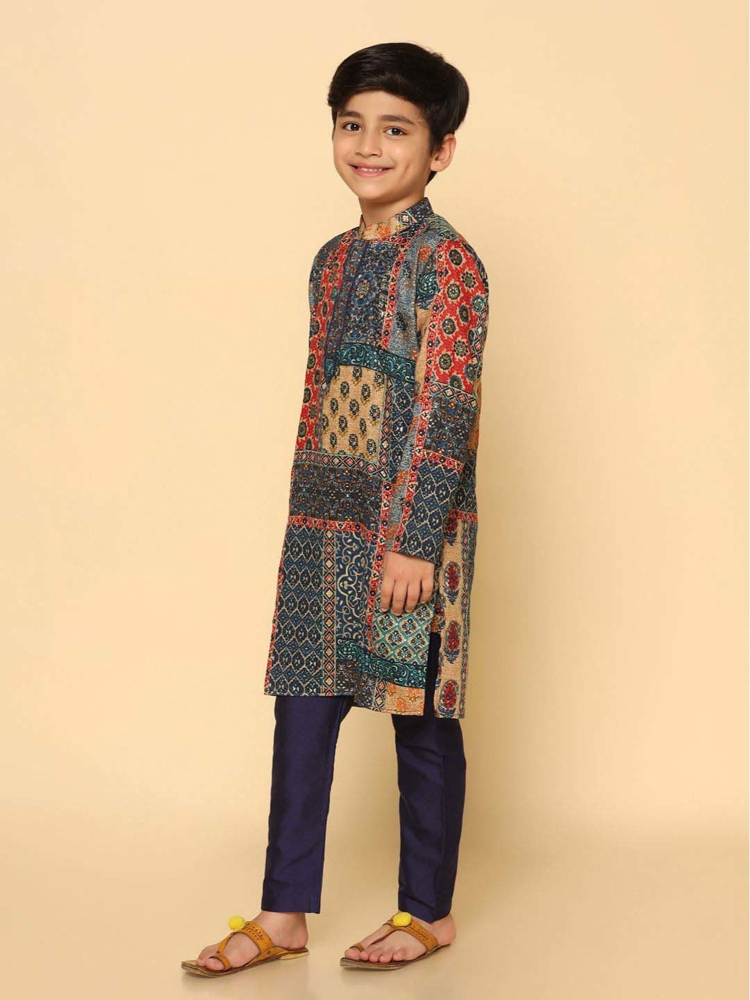 KISAH Kids Multicolor Cotton Printed Full Sleeves Kurta