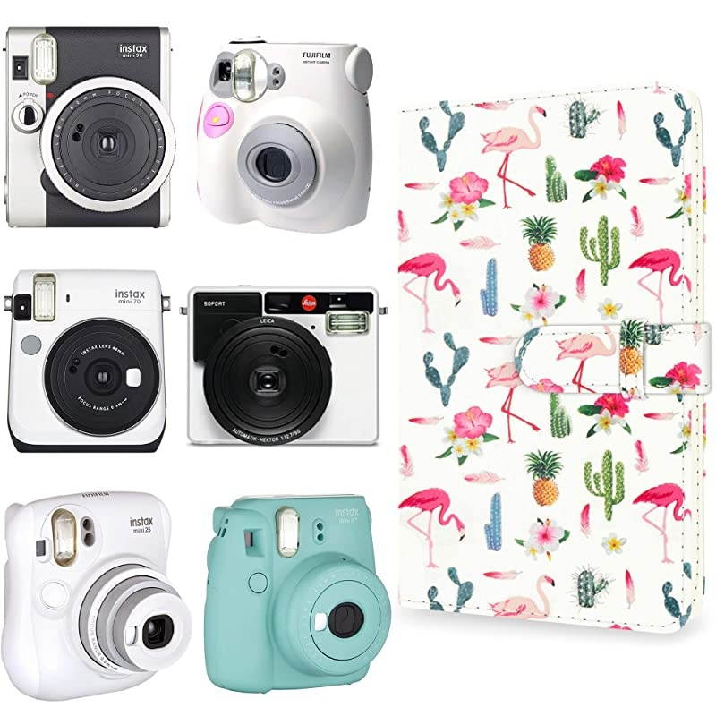 Mini Photo Album Compatible with Fujifilm Instax Mini 7s 8 8+ 9 25 26 50s 70 90 Film Polaroid PIC300 Z2300 Film White Flamingo Pattern