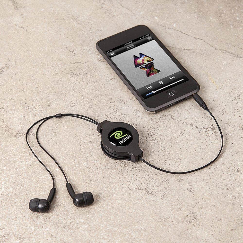 ReTrak Retractable Stereo Earphones, Black (ETAUDIOBUD)