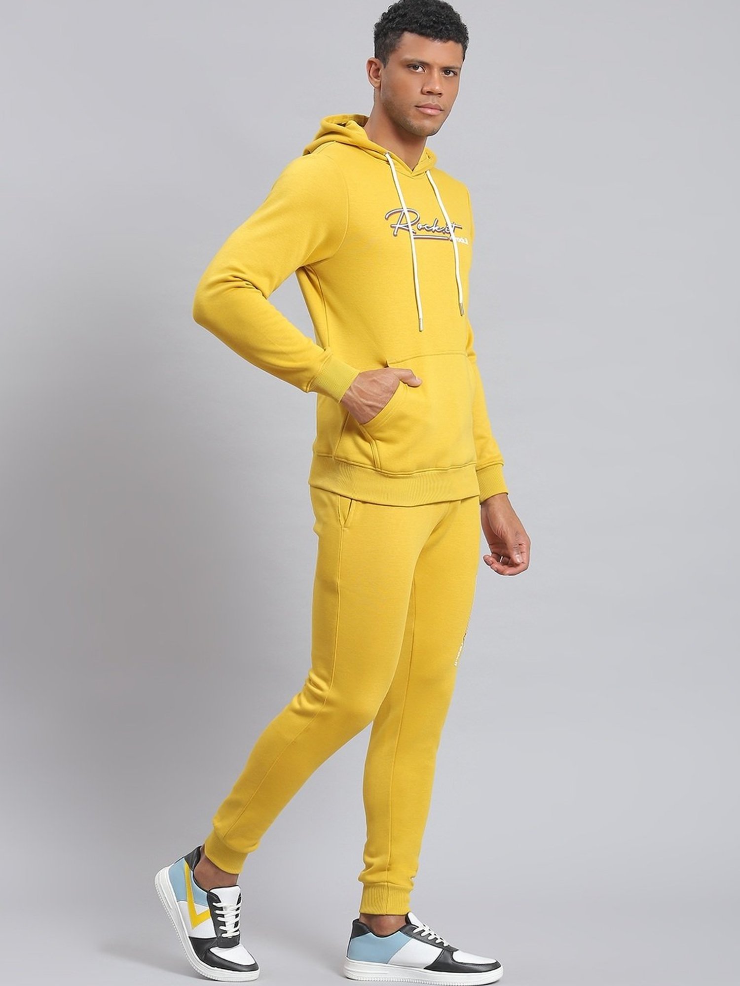Rock.it Mustard Regular Fit Printed Tracksuit