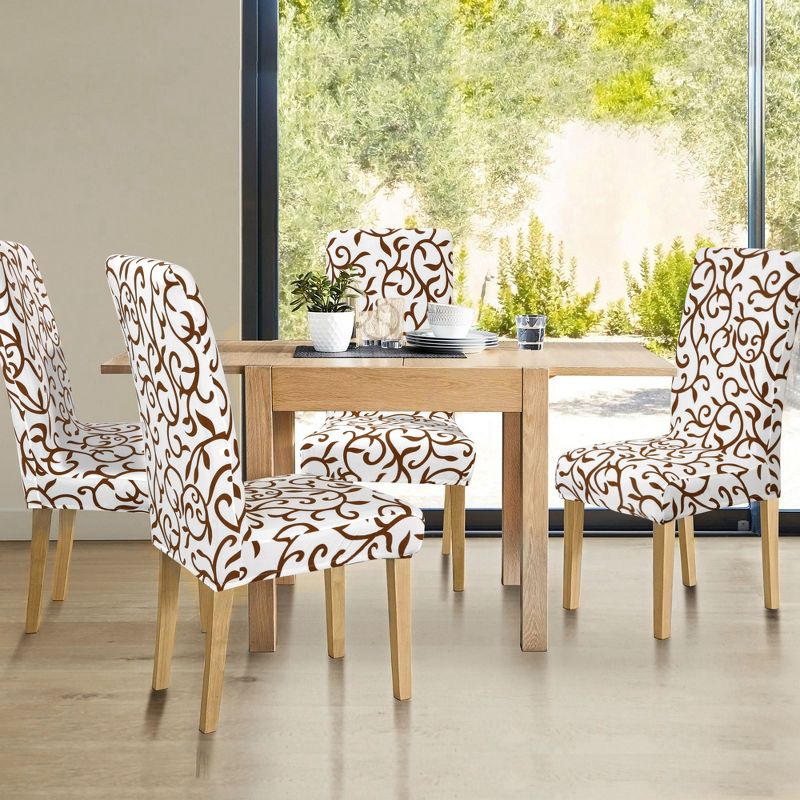 1 Pc Polyester Spandex Stretch Stool Dining Chair Slipcovers White and Coffee Color  - PiccoCasa