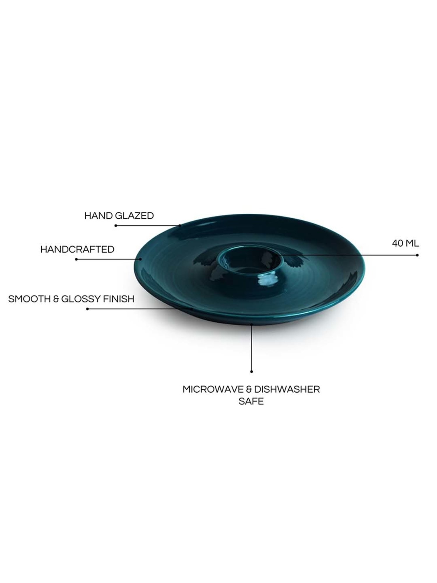 ExclusiveLane Teal Forest Dark Teal Ceramic Dip Serving Platter (0.04 L)