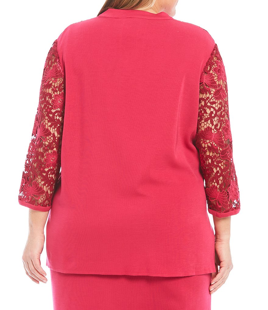 Ming Wang Plus Size 3/4 Sleeve Lace Front Embroidery Jacket