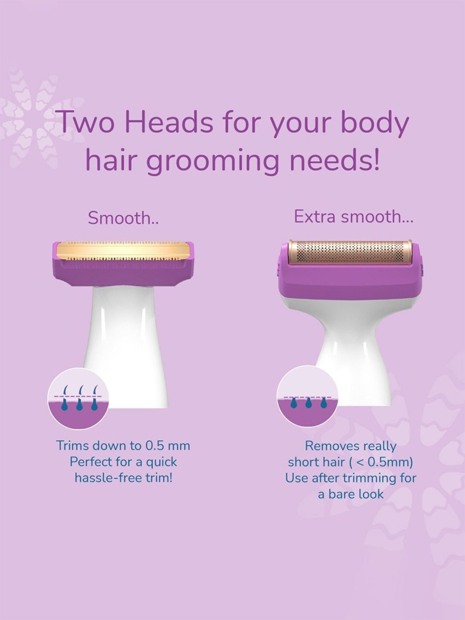 Caresmith Bloom Bikini Trimmer for Women Extra Shaver Head for Smoother Finish (Lavender)