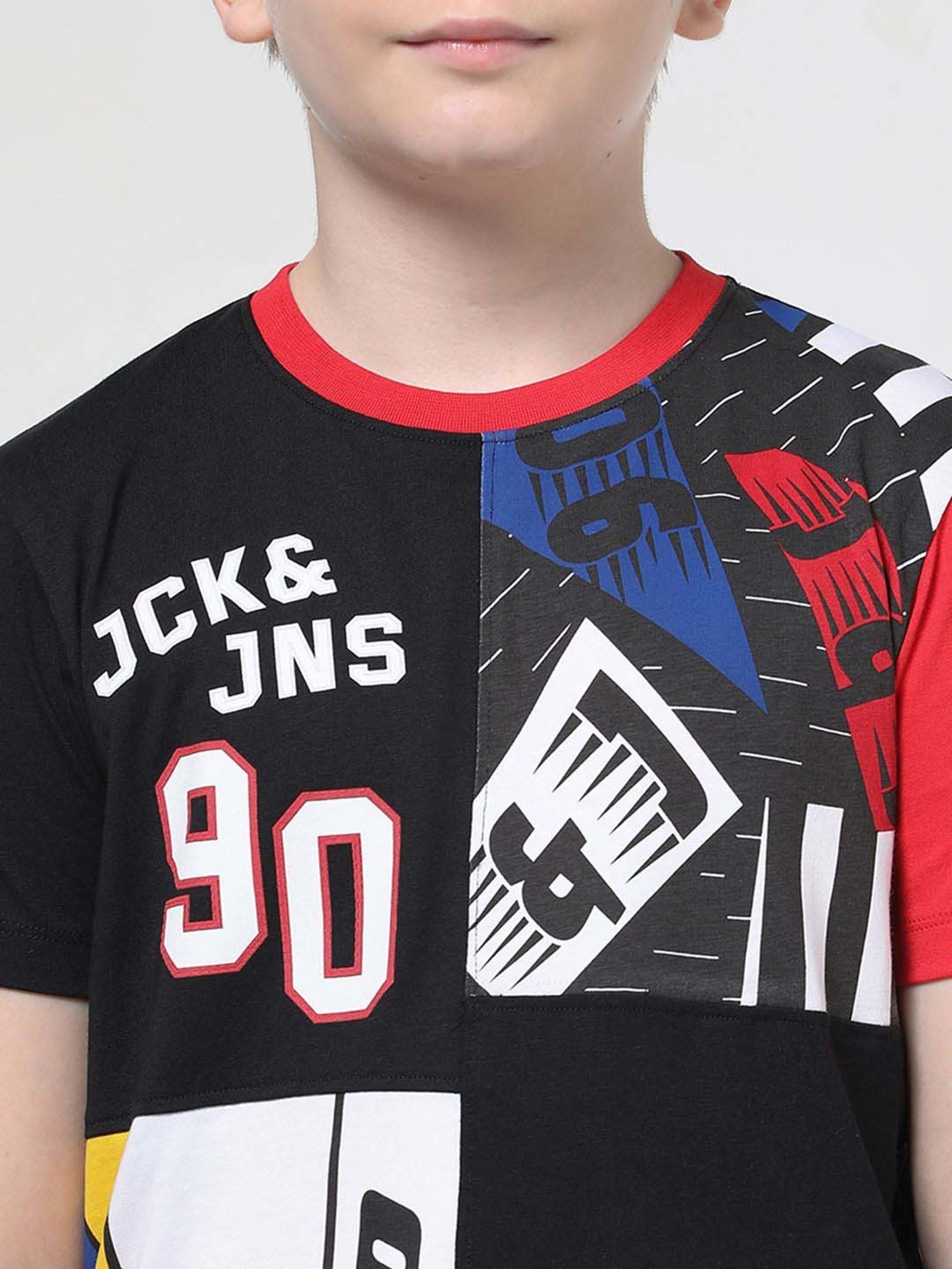 Jack & Jones Junior Black Cotton Printed T-Shirt