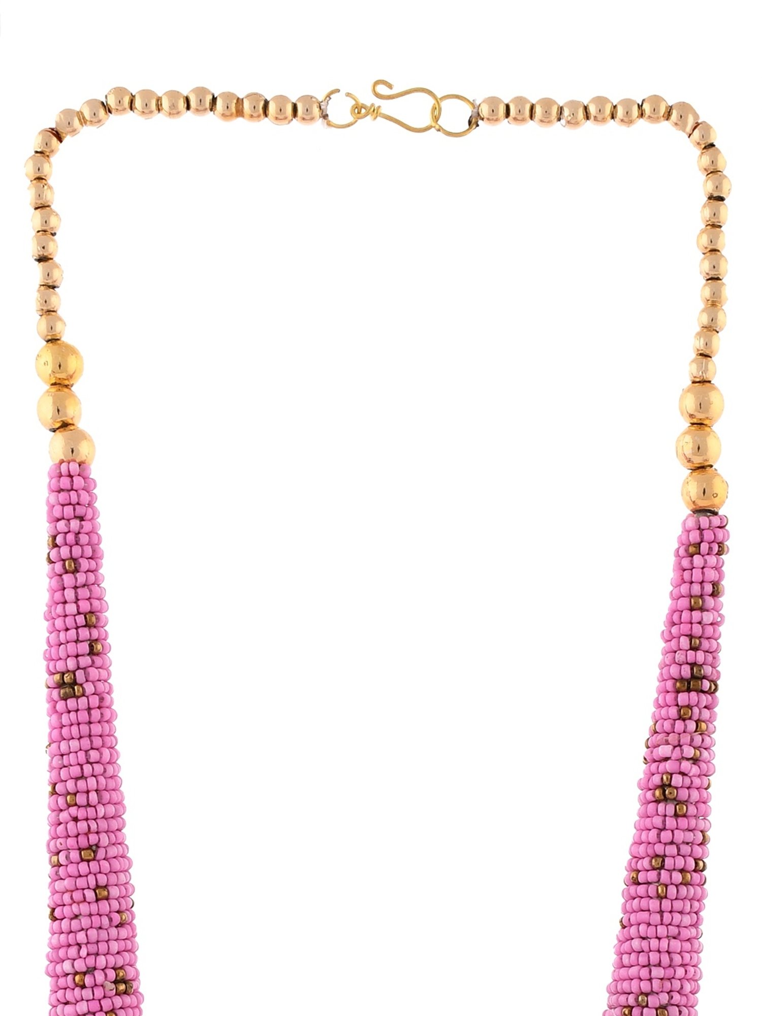 Imli Street Pink Golden Long Beaded Handcrafted Necklace