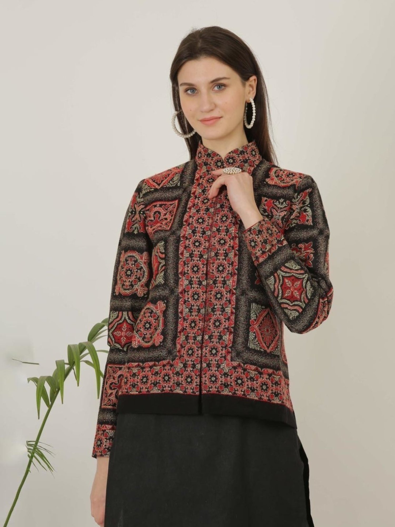 Kaanchie Nanggia Black Wool Self Design Jacket