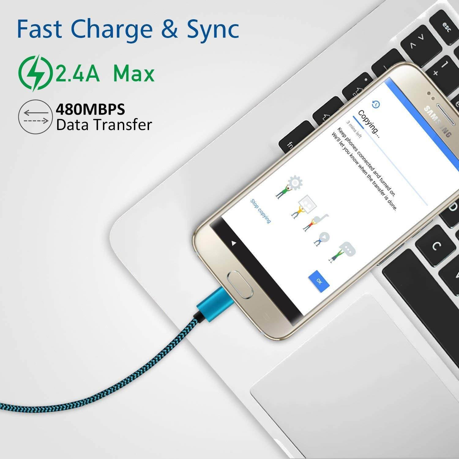 Android Charging Cable 10FT,(3Pack)High Speed Micro USB Charger Cord,Micro 2.0 A Male to B Charging Wire,Durable Long Braided Data Sync Cable for Samsung Phone/Galaxy Tablet/LG/Honor/Windows/PS4- Blue