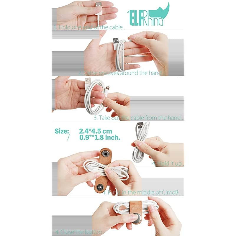 Genuine Leather Headphone Earphone Organizer Cord Organizer Wrap Winder Cord Manager Cable WinderSet of 2 Yellow