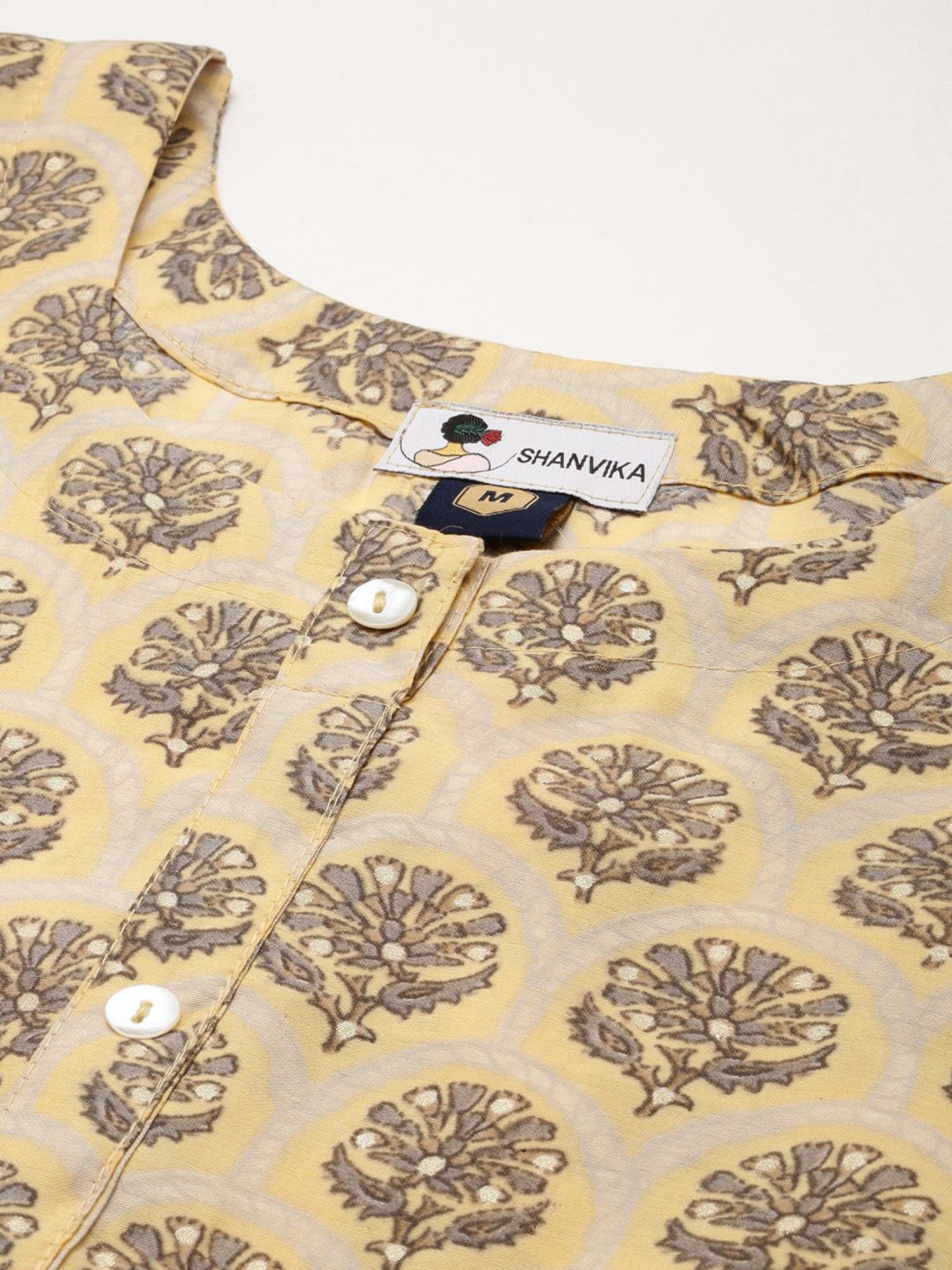 SHANVIKA Beige Printed Cotton Silk A Line Kurta