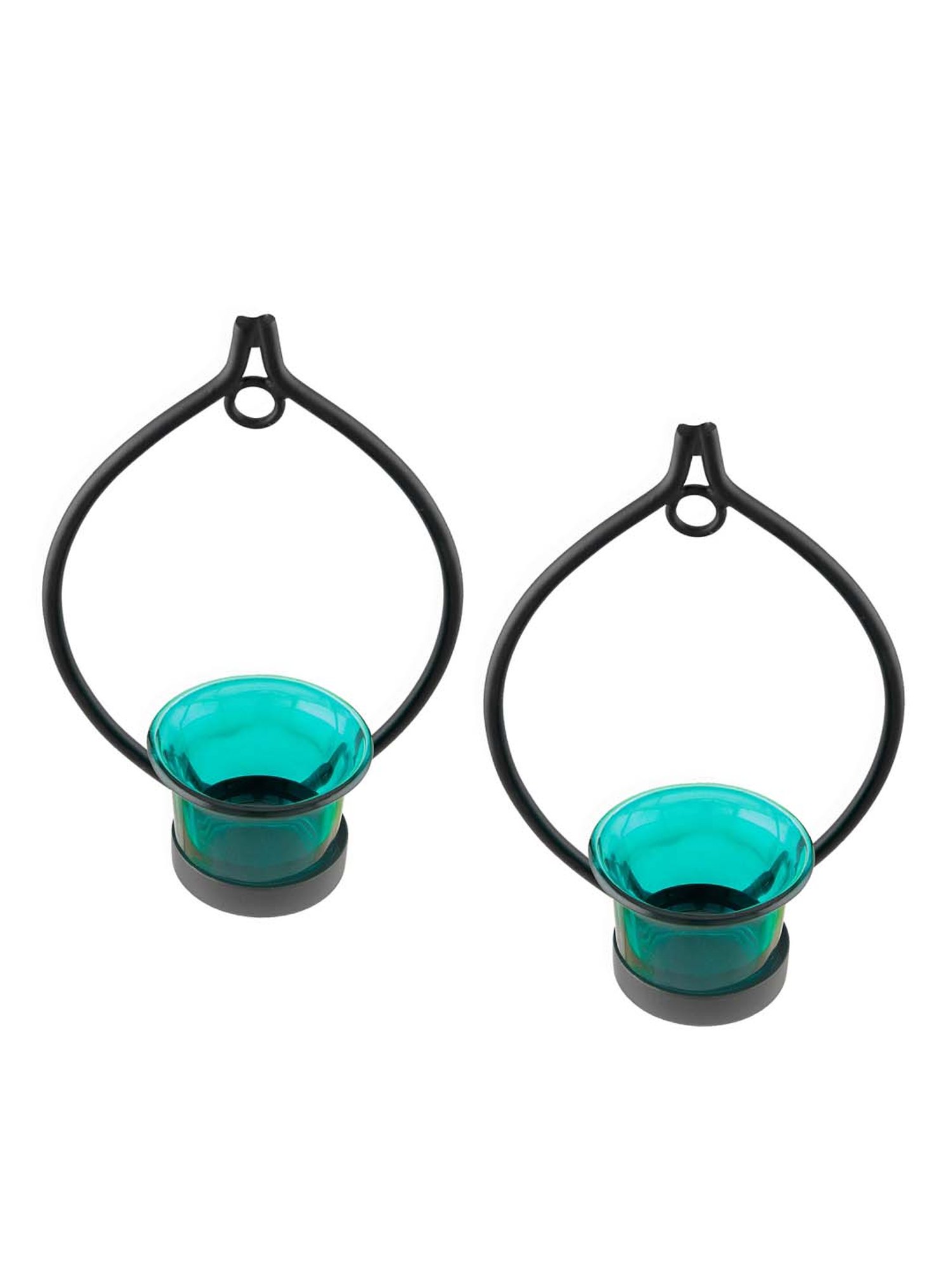 Homesake 'Diwali' Black & Turquoise Metal Wall Candle Holder With Tea Light Candle - Set of 2