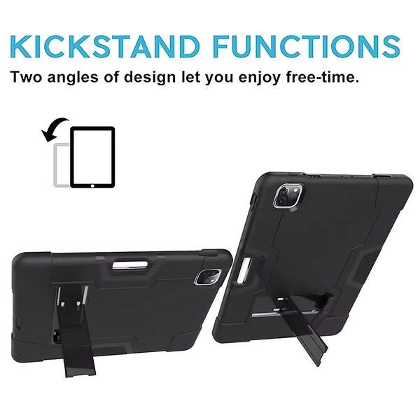 Shock Absorption Rugged Hybrid Armor Case with Kickstand for iPad Pro 11 inch (1st and 2nd Generation) - Black