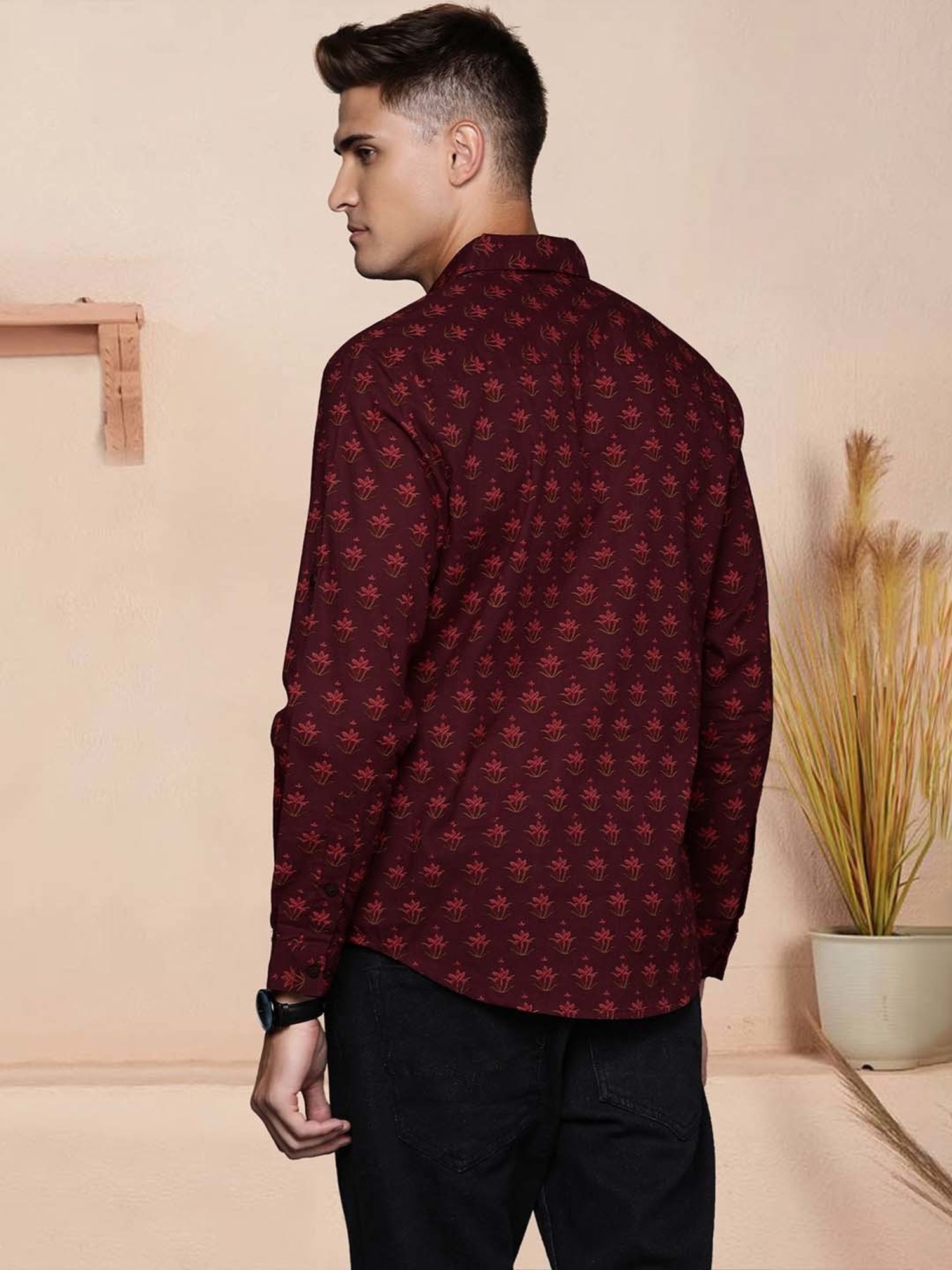 Ramraj Red Cotton Regular Fit Shirt