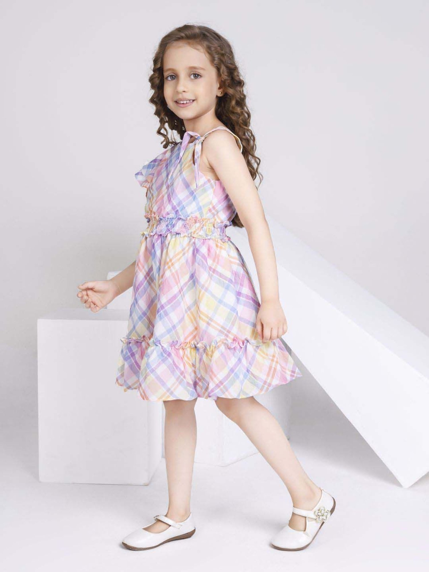 Peppermint Girls Multicolor Cotton Checks Dress