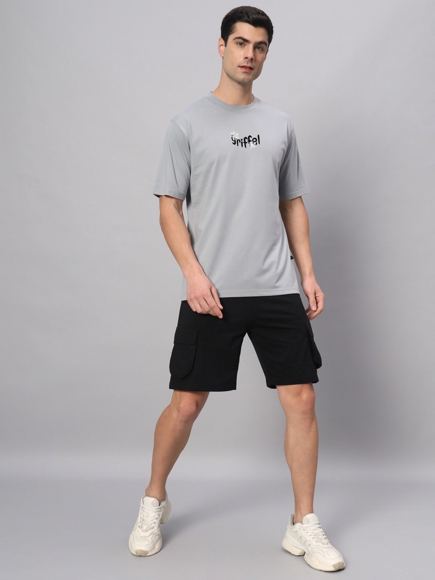 Griffel Grey Cotton Loose Fit Printed Co-Ord Set