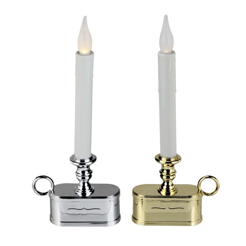 Brite Star 12ct Warm White LED Christmas Candle Lamp with Base 11" - Gold/Silver