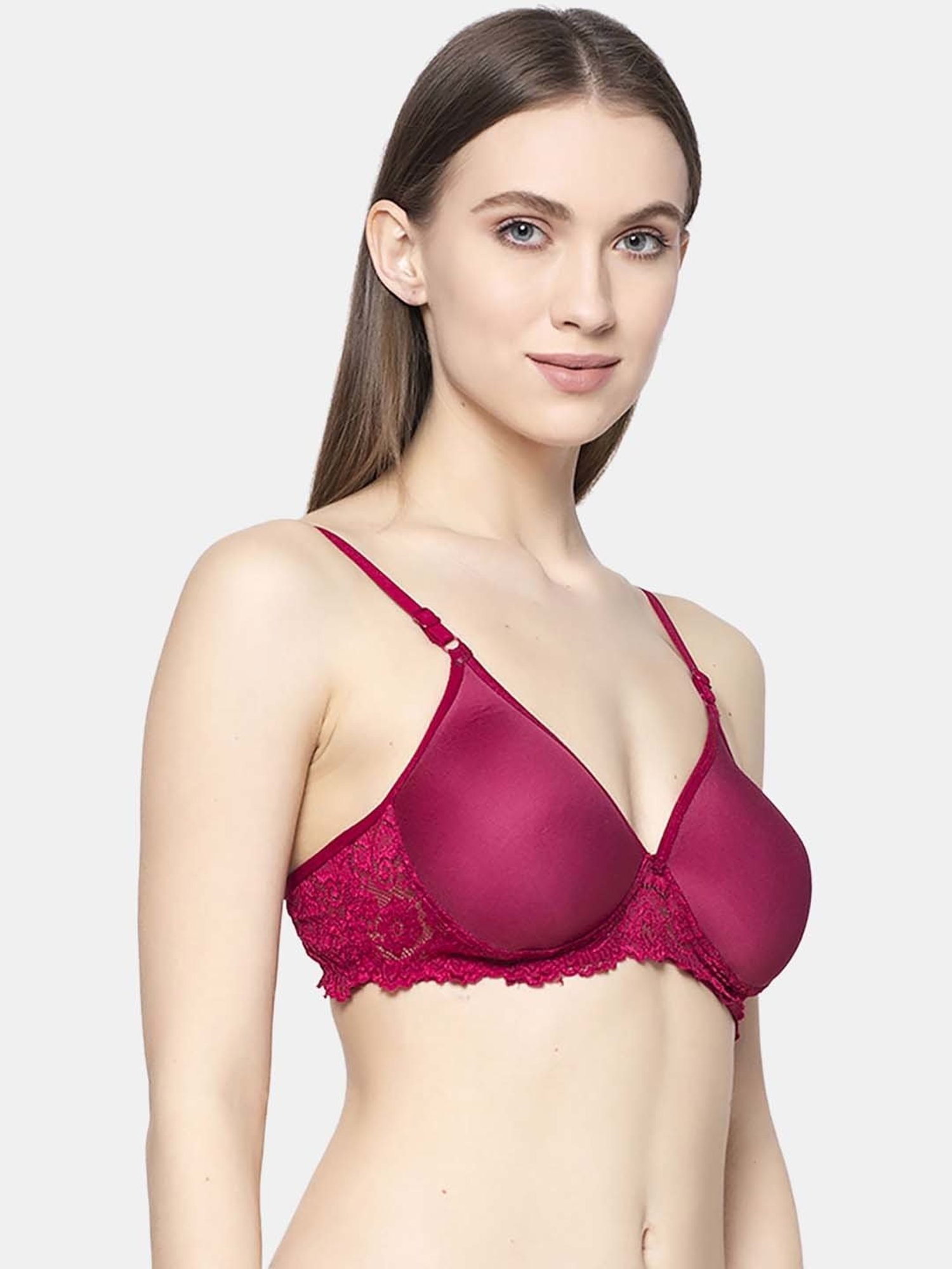 AROUSY Maroon Cotton Lace Work T-Shirt Bra
