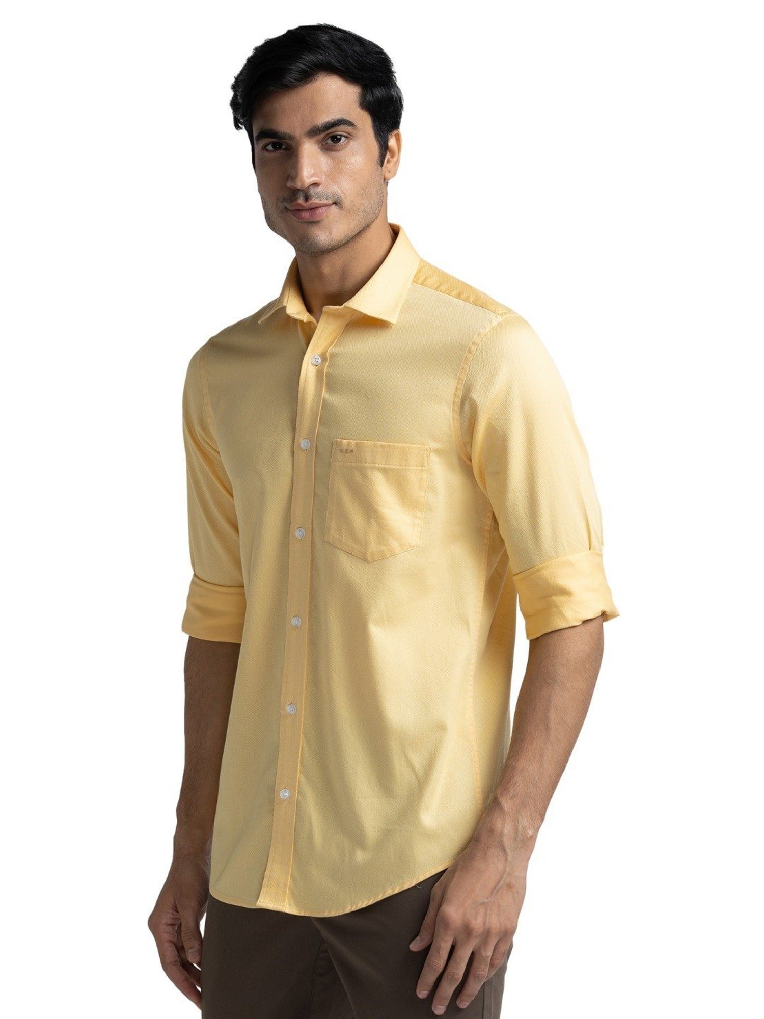ColorPlus Yellow Pure Cotton Tailored Fit Shirt