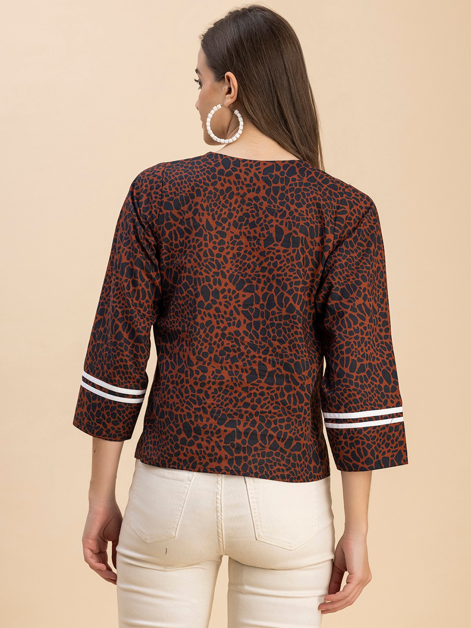 Moomaya Brown Cotton Printed Top