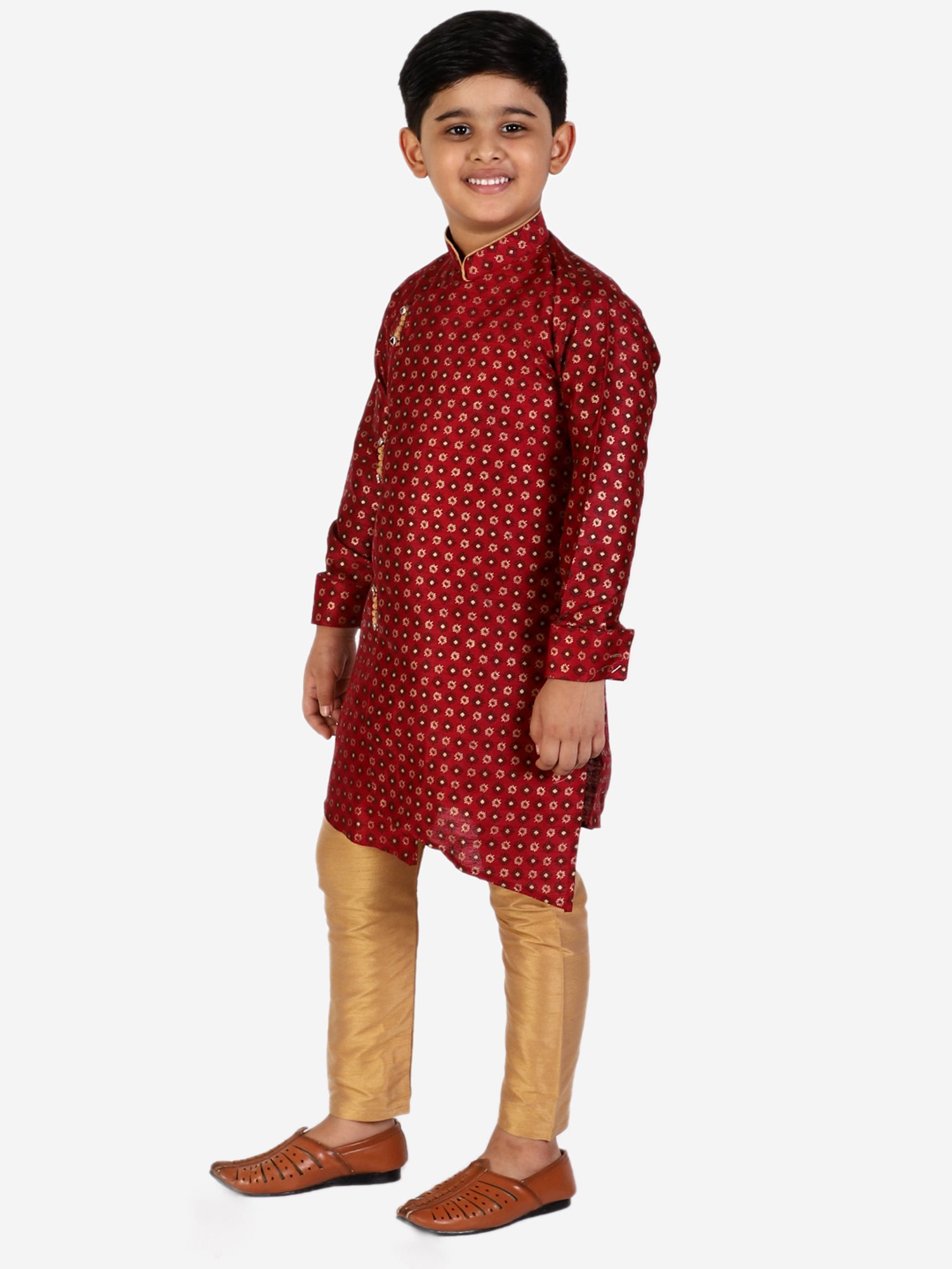 Pro-Ethic Style Developer Kids Red & Beige Printed Full Sleeves Kurta with Pyjamas