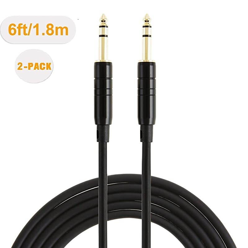 1/4&rsquo;&rsquo; TRS Cable, [2-Pack 6FT] 1/4 Inch to 1/4 Inch 6.35mm Balanced Stereo Audio Cable for Studio Monitors,Mixer,Yamaha Speaker/Receiver,Black