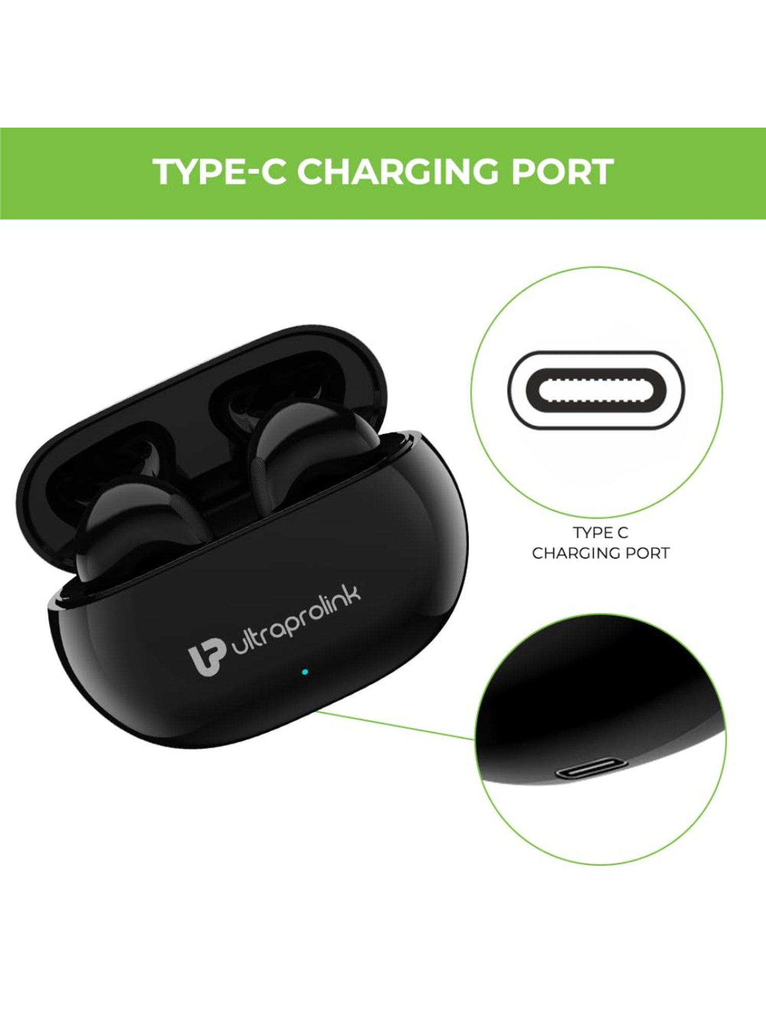 ULTRAPROLINK UM1147 Bluetooth Earbuds with 12H Playtime, Game Mode (Black, True Wireless)