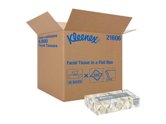 Kleenex Professional Facial Tissue for Business (21606), Flat Tissue Boxes, 48 Boxes / Case, 125 Tissues / Box