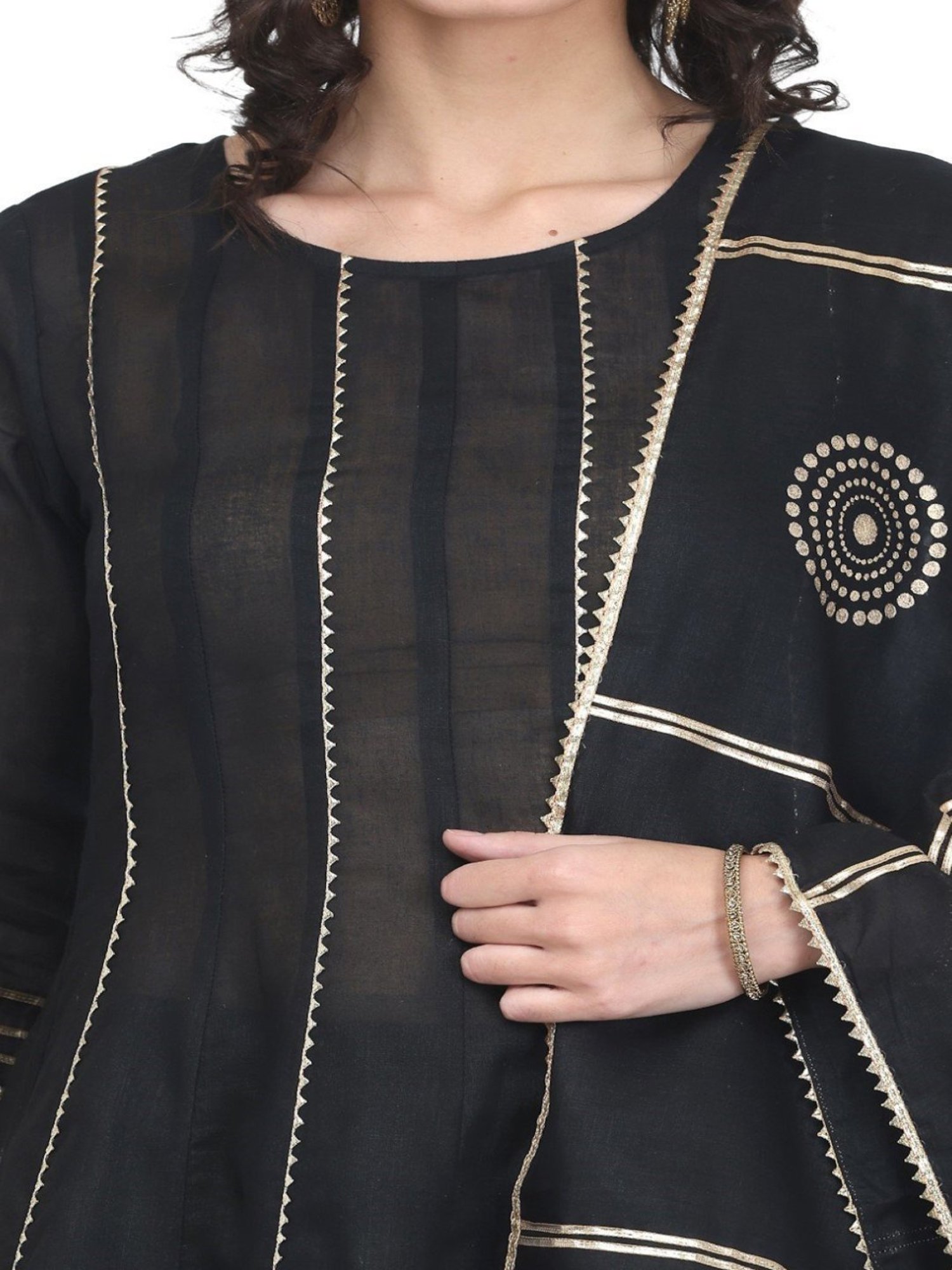 Kaanchie Nanggia Black Gota Work Kurta Pant with Printed Duatta