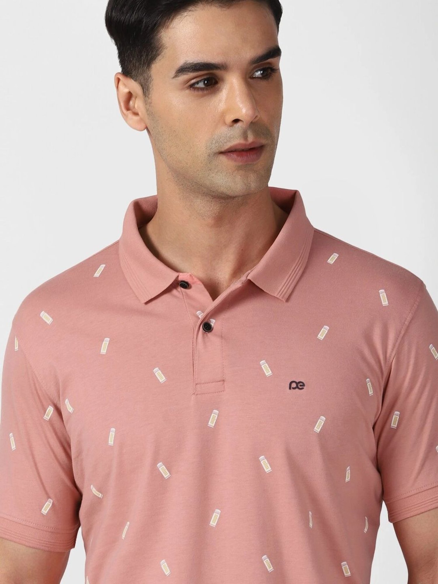 Peter England Pink Regular Fit Printed Polo T-Shirt