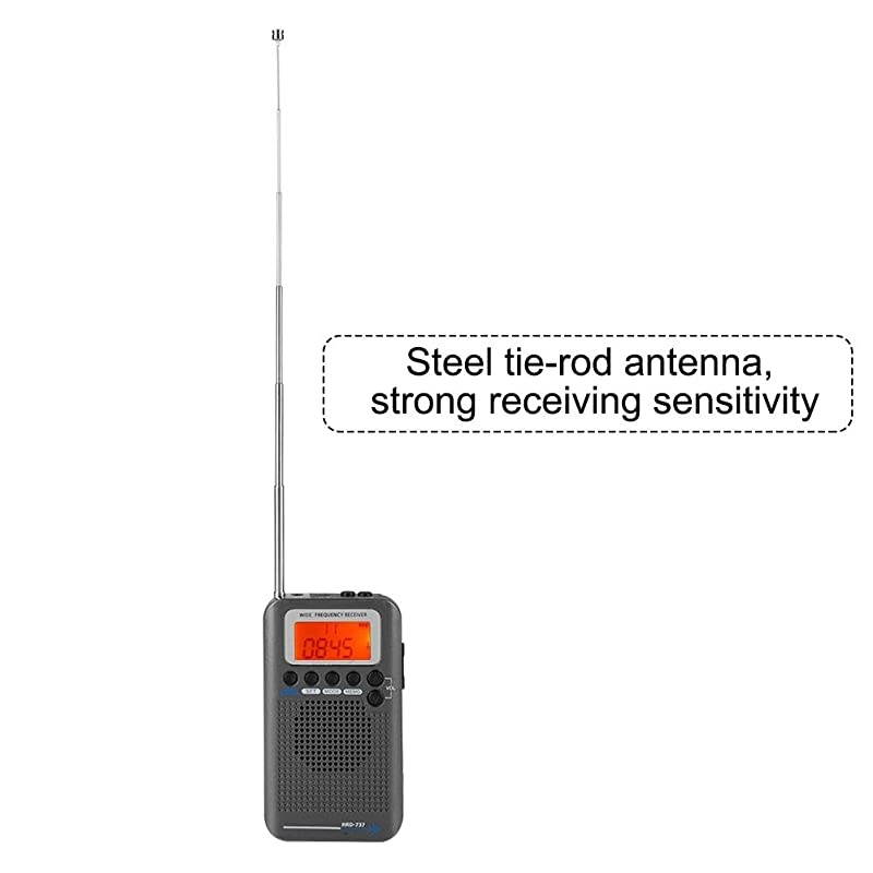 Band Radio Receiver FM AM CB SW VHF Full Band Handheld craft Digital Travel Radio with Extended Antenna Build in Battery Wide Frequency LCD Display with Alarm Earphones Black