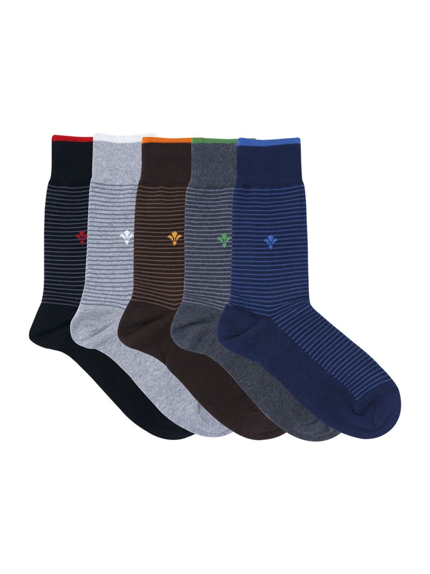 BALENZIA Cotton Striped Calf Length Socks (Pack Of 5)