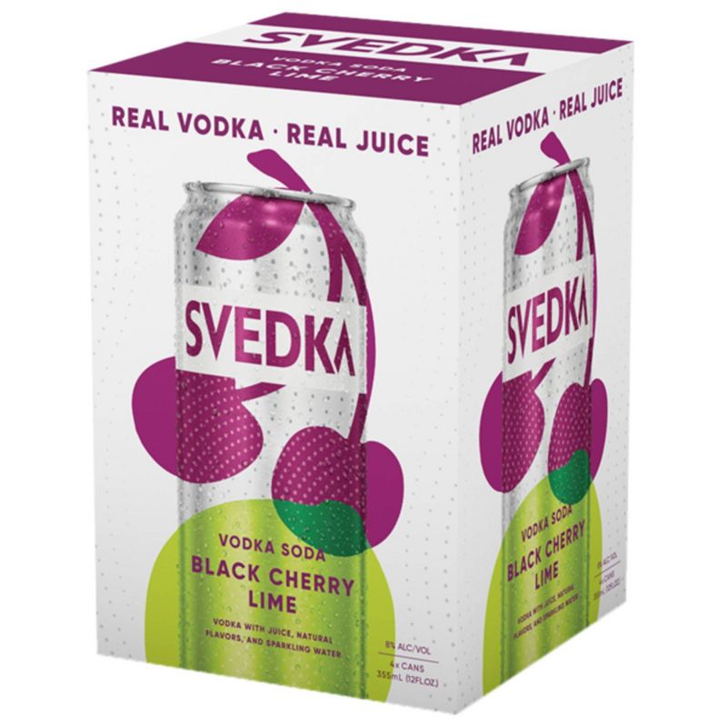 SVEDKA Black Cherry Lime Vodka Soda Cocktail - 4pk/355ml Cans
