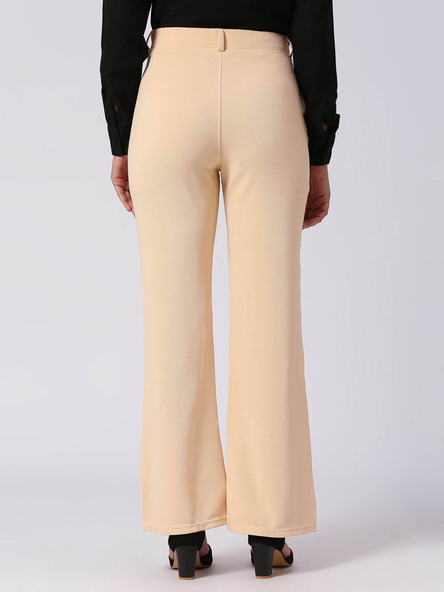 FITHUB Cream Regular Fit High Rise Trousers