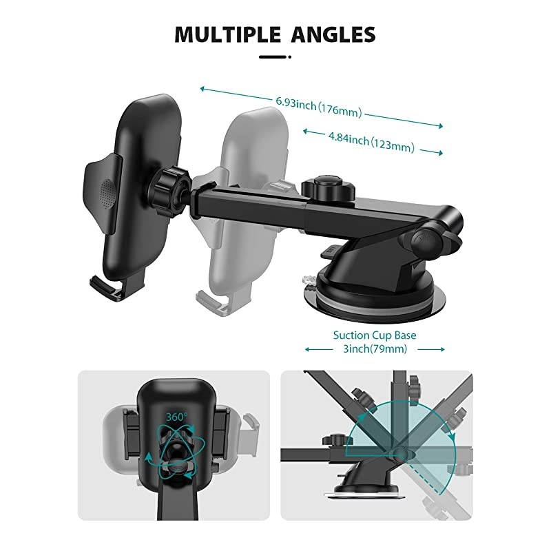 Universal Cell Phone Holder for Car Phone Mount Car Phone Holder Dashboard Windshield Air Vent Long Arm Strong Suction Cell Phone Car Mount Fit with iPhone SE 12 Pro Galaxy S21 All Phones