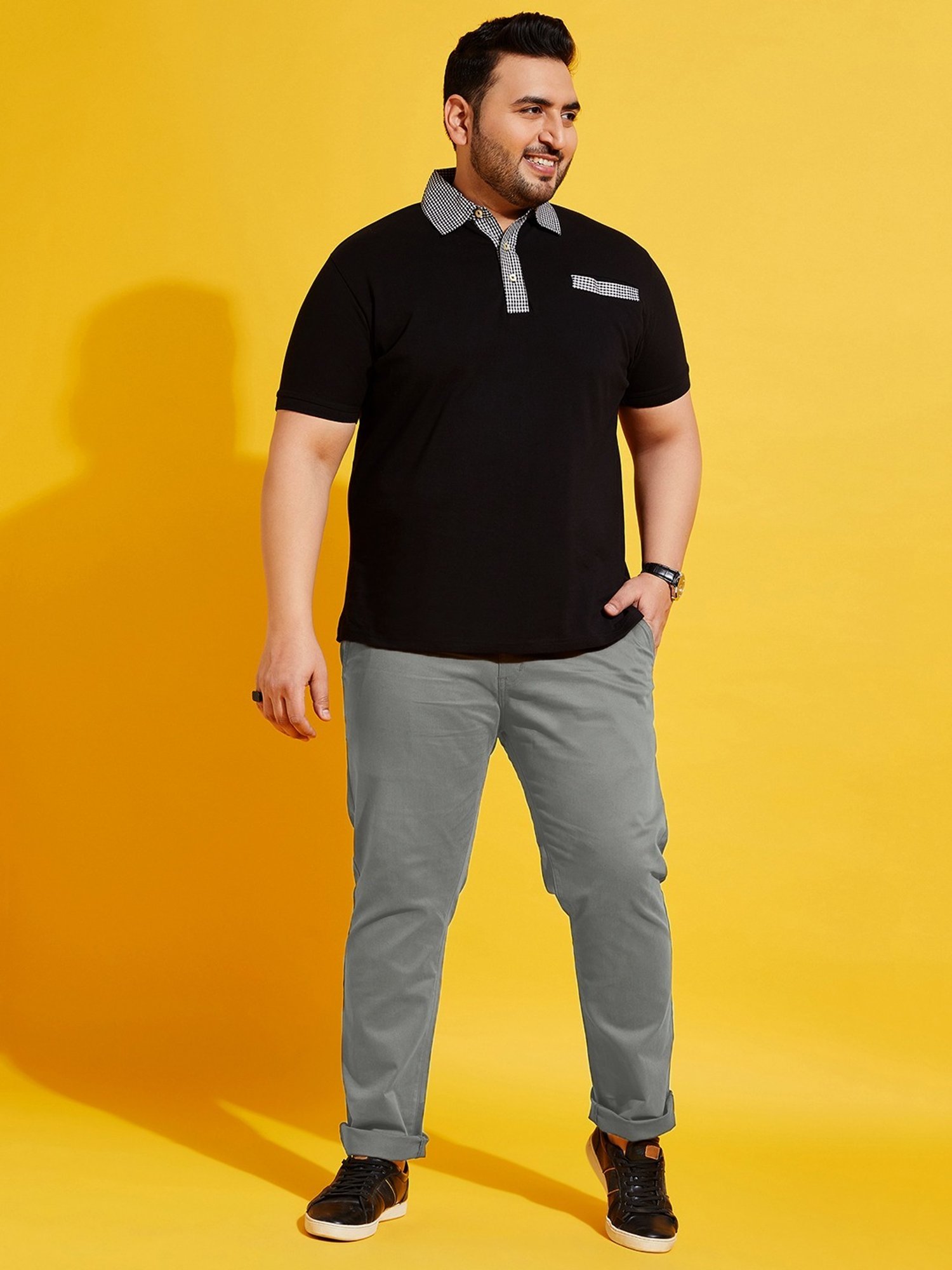 Bigbanana Plus Size Grey Cotton Regular Fit Chinos