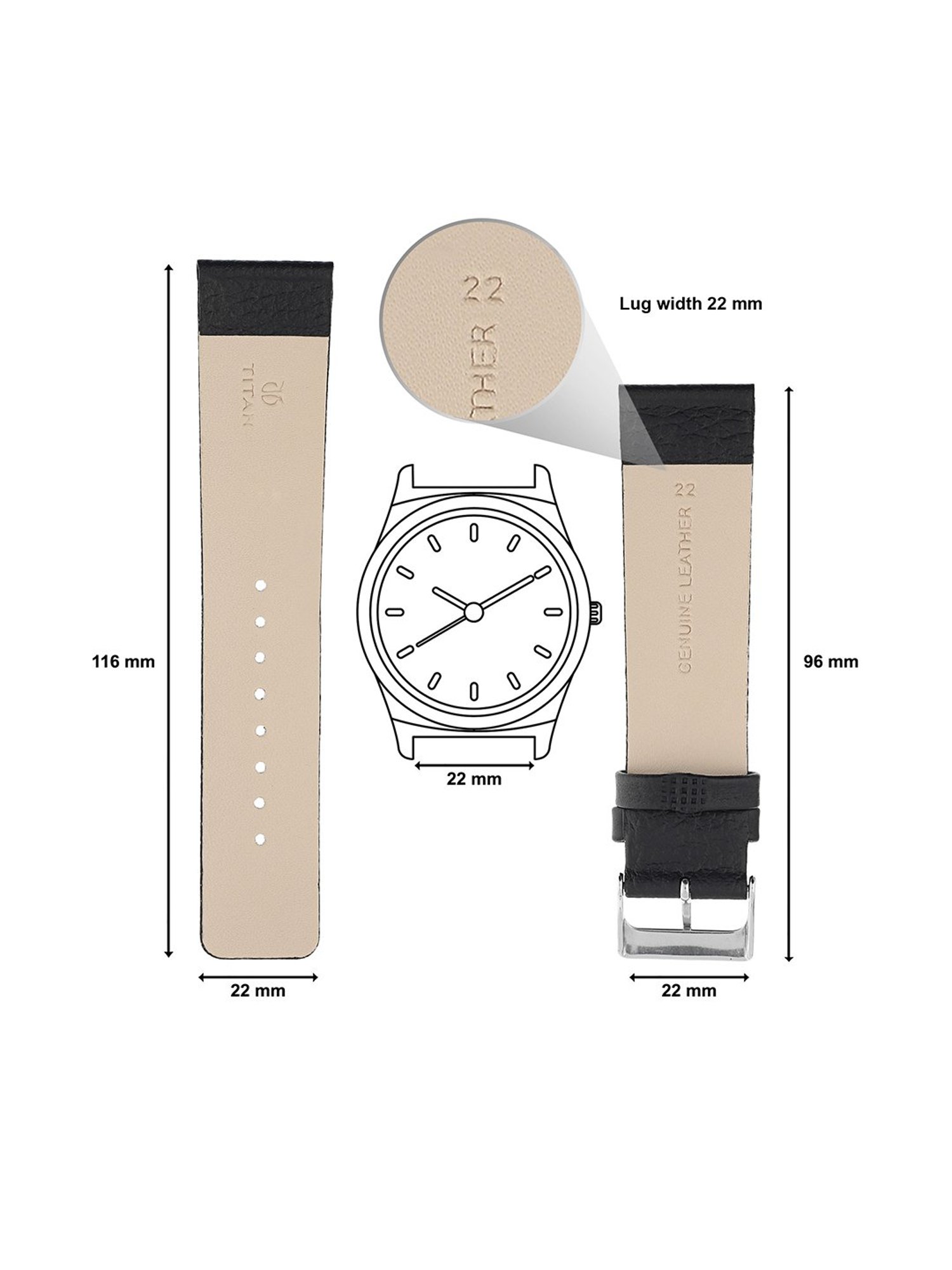 Titan 24 mm Tan Genuine Leather Strap for Men