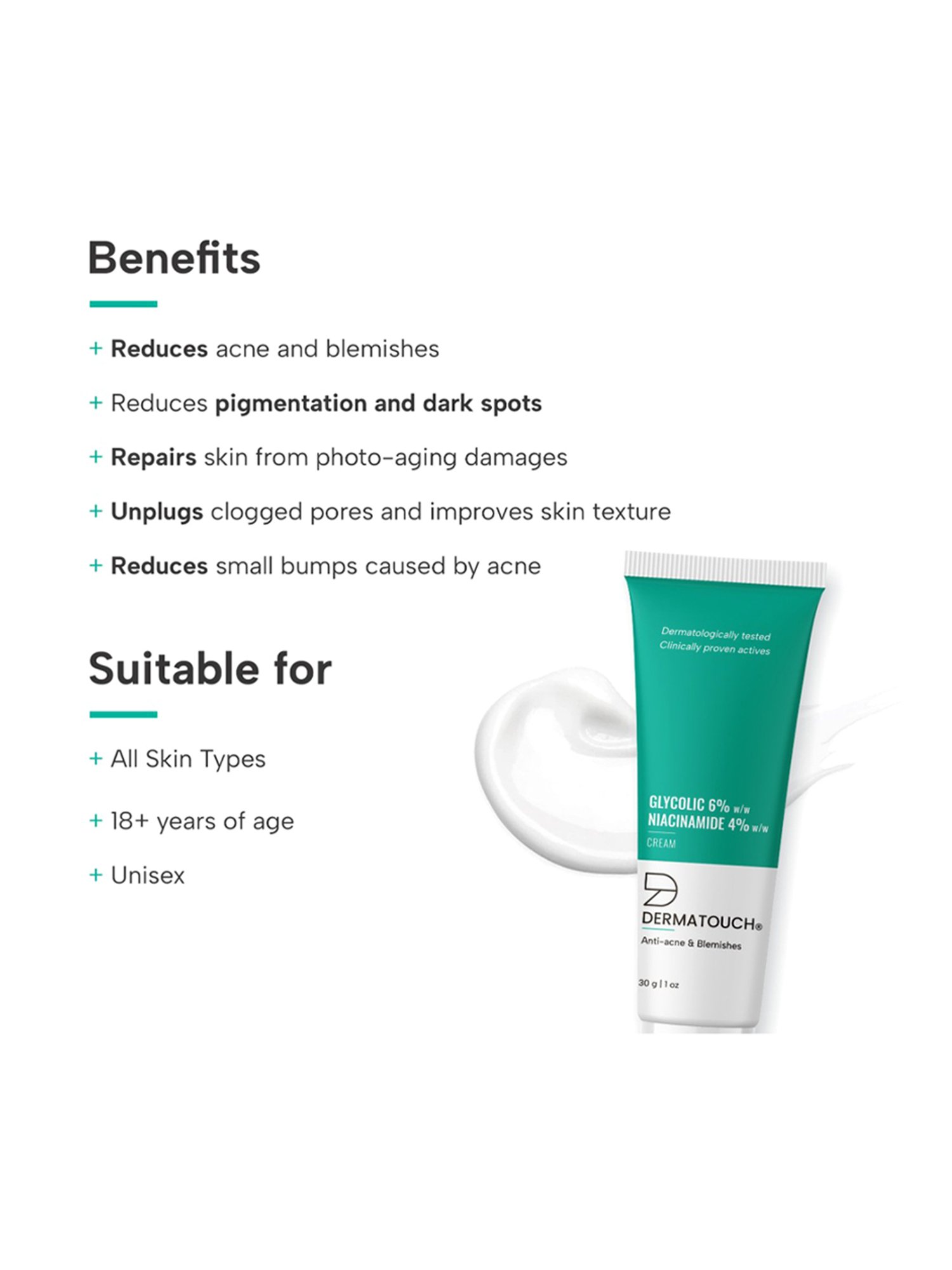 DERMATOUCH Glycolic 6% & Niacinamide 4% Cream - 30 gm