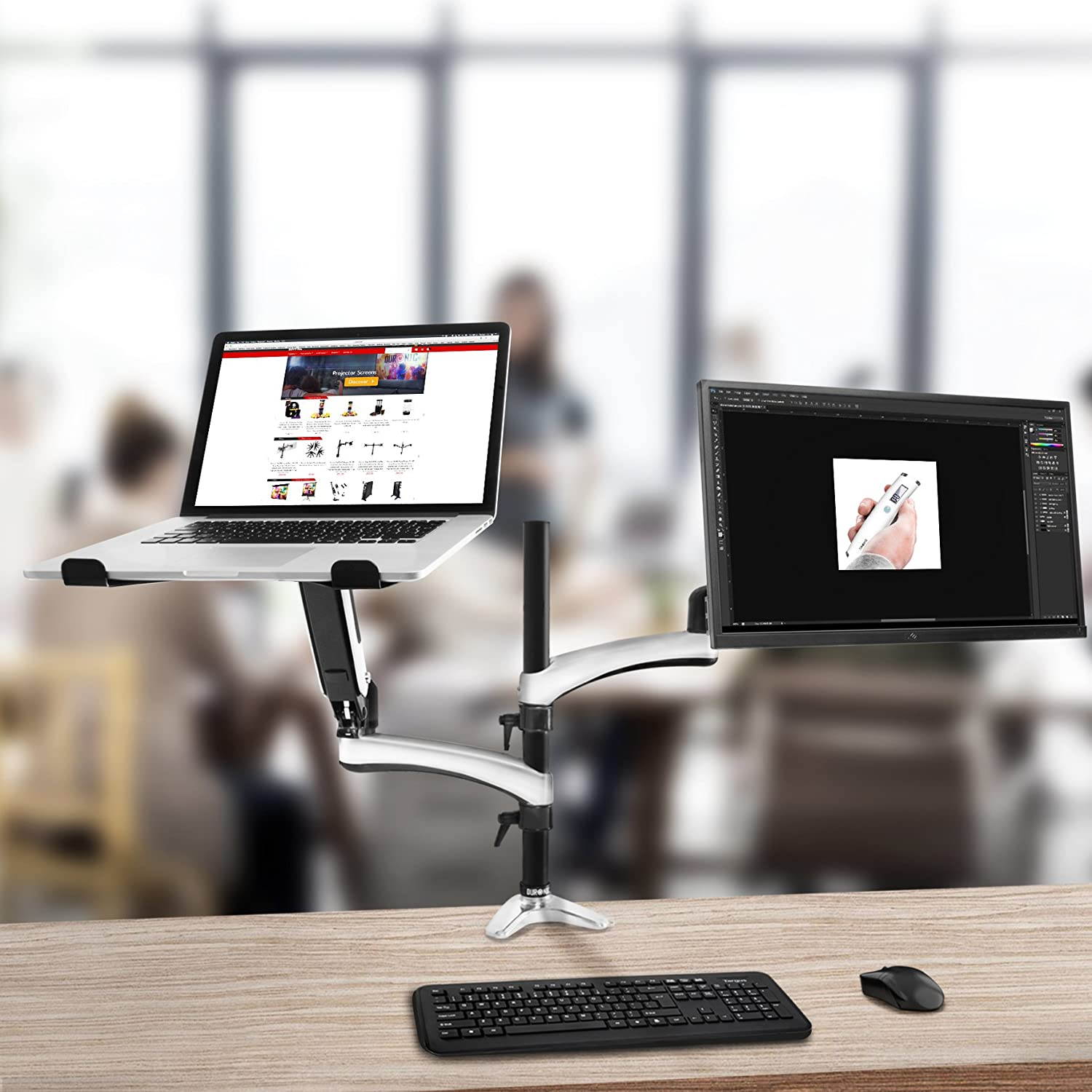 Duronic Desk Mount DM65L1X1 | Single Monitor Stand for 15&rdquo;-27&rdquo; LCD/LED PC/TV Screen and Laptop | Dual Arms | Adjustable Support | VESA 75/100 Bracket (Tilt: -90&deg;/+85&deg; | Swivel: 180&deg; | Rotate: 360&deg;)