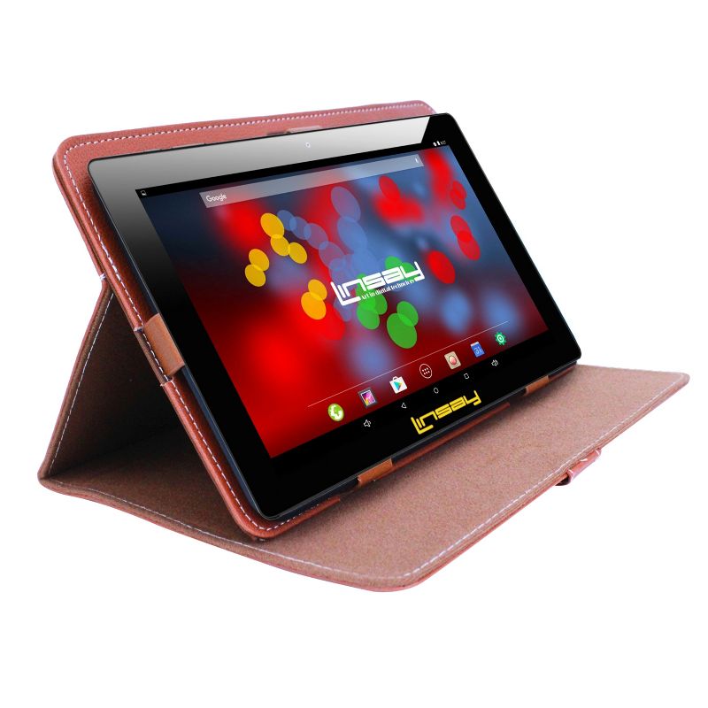 LINSAY 10.1" 1280x800 IPS Tablet Bundle with Brown Leather Case 32GB
