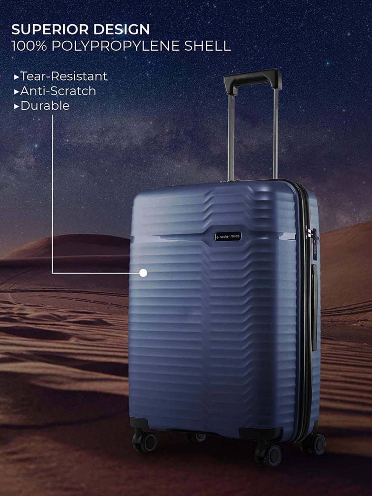 Nasher Miles Sahara Hard-Sided Polypropylene Cabin Luggage Navy Blue 20 inch |55cm Trolley Bag